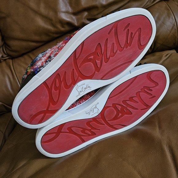 Women's Christian Louboutin Multicolor Velvet Wool Designer Sneakers Size 8 US - Picture 14 of 16